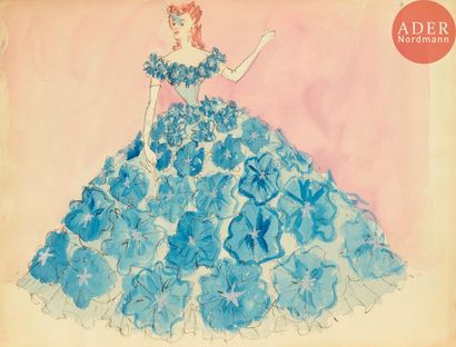 null Christian DIOR (1905-1957)
Yvonne Printemps, projet de robe pour le film « La...