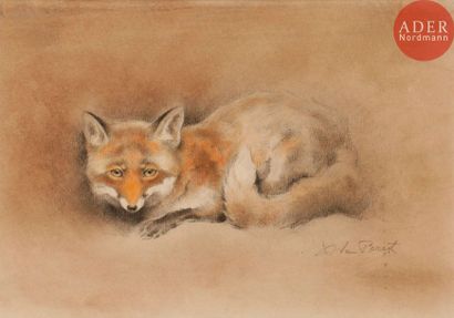 null Xavier de PORET (1894-1975)
Le Renard aux aguets
Pastel, estompe et crayon noir.
Signé...