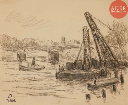 null Maximilien LUCE (1858-1941)
Barges sur la Seine
Encre et crayon noir.
Porte...