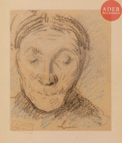  Maximilien LUCE (1858-1941) Portrait de vieille femme Crayons. Signé en bas au centre...