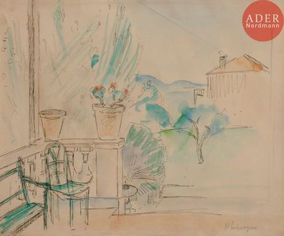 null Henri LEBASQUE (1865-1937)
La Terrasse
Encre et aquarelle.
Signée en bas à droite.
18.5...