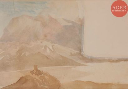 null Eugène DELACROIX (1798-1863)
Paysan assis sur un muret
Aquarelle et crayon noir.
Paysage...