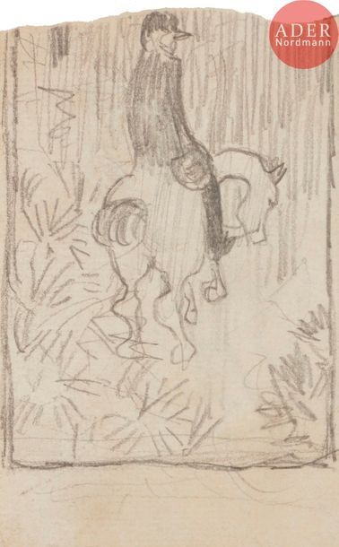  Pierre BONNARD (1867-1947) Cavalier Crayon. Non signé. 10 x 6.5 cm