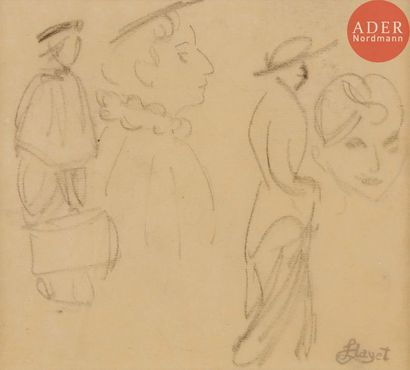  Louis HAYET (1864-1940) Étude de femmes – Deux études de paysannes 3 dessins, crayon...