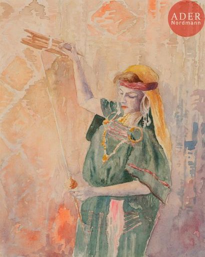  Alexandre LUNOIS (1863-1916) Femme orientale Aquarelle. Non signée. 20 x 16 cm