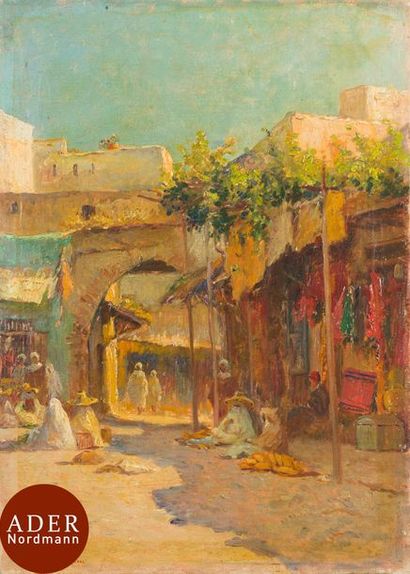 null Eugène Jules DELAHOGUE (1867-1935)
Maroc, Tétouan, le marché au pain le soir,...