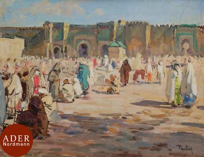 null Henri-Jean PONTOY (1888-1968)
Fez, marché devant la porte de Bab Dekakene
Huile...