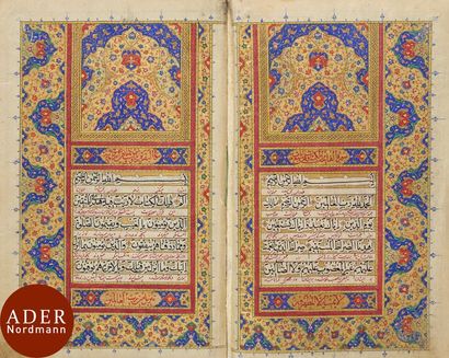null Coran bilingue arabe-persan, Iran qâjâr, signé Ismail Al-Astarabadi, daté 1342H....