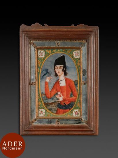 null Prince à l’oiseau, fixé sous verre, Iran qâjâr, seconde moitié du XIXe siècle
Portrait...
