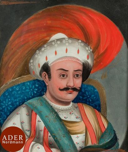 null Portrait de dignitaire, fixé sous verre, Inde du Sud, fin XIXe siècle
Portrait...