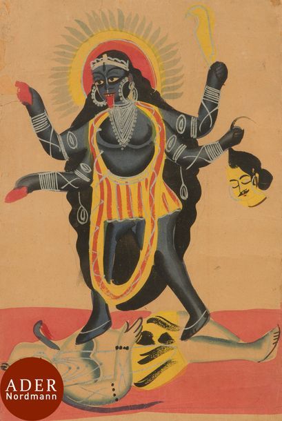null Kali et Civa, Kalighat, Inde du Nord, Calcutta, vers 1860-70.
La déesse Kali...