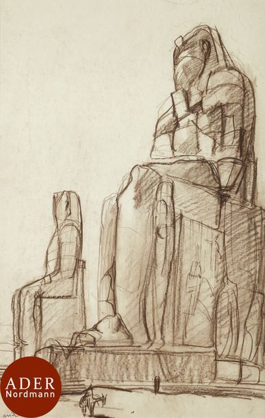 null André MAIRE (1898-1984)
Égypte, Colosses de Memnon, vers 1937
Sanguine.
Signée...