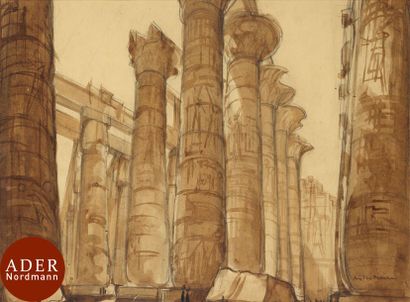 null André MAIRE (1898-1984)
Égypte, colonnes du temple de Karnak, vers 1937
Lavis...