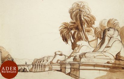 null André MAIRE (1898-1984)
Égypte, l’allée des sphinx à Louxor, 1937
Lavis d’encre...