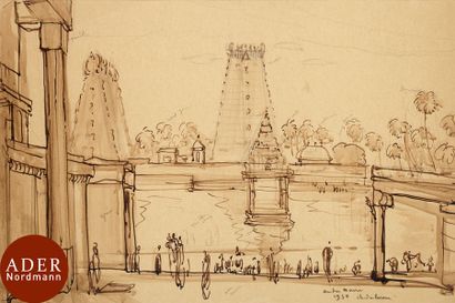 null André MAIRE (1898-1984)
Inde, Temple de Madura ?, 1938
Lavis d’encre brune.
Signé,...