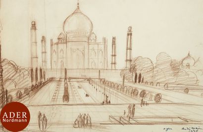 null André MAIRE (1898-1984)
Inde, Agra, le Taj Mahal, 1938
Sanguine sur papier assemblé.
Signée,...