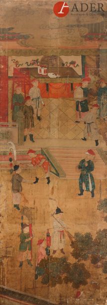null CHINE - XVIIIe siècle
Ensemble de deux fragments de peintures, encre et couleurs...