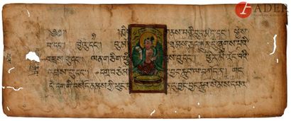null TIBET - XIXe siècle
Deux pages de livre de sutra en tibétain, ornées en leur...