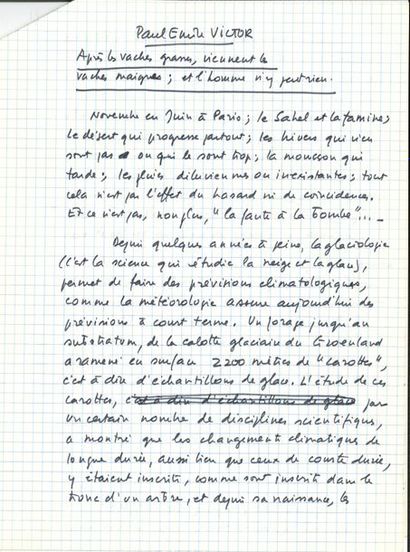 null Paul-Émile VICTOR (1907-1995) explorateur polaire. 2 manuscrits autographes...