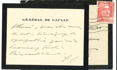 null Charles de GAULLE. L.A.S. « C.G. » sur sa carte de visite, [Reims 23 février...