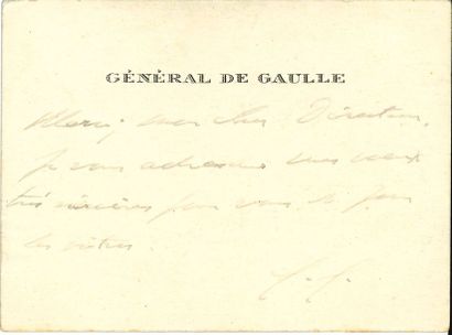 null Charles de GAULLE. L.A.S. « C.G. » sur sa carte de visite ; carte de visite...