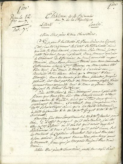 null Campagne d’Italie. Cahier manuscrit de copies de 7 lettres de LHOSTELLIER fils,...