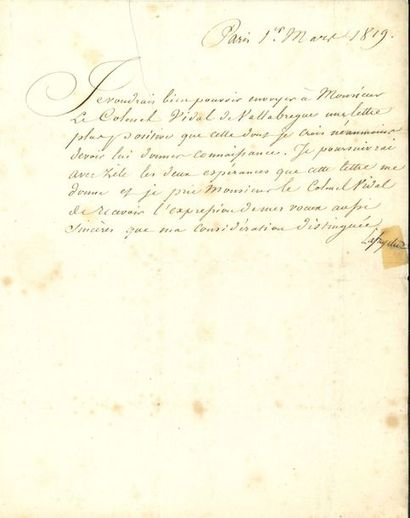  Marie-Joseph de LAFAYETTE (1757-1834) général et homme politique. L.S., Paris 1er...