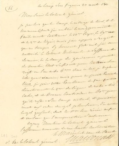 null Alexandre MACDONALD. L.A.S., au camp sous Figueres 20 août 1811, au Colonel...