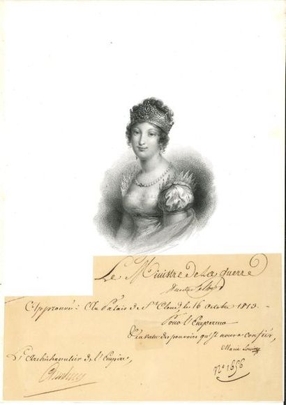  MARIE-LOUISE. P.S. (fragment), avec signatures du duc de Feltre et de l’Archichancelier...
