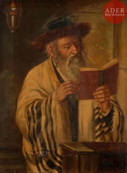 A. HELL (XXe siècle) A. HELL (XXe siècle) 
Portrait de rabbin 
Huile sur toile.
Signée...