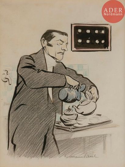 null HERMANN-PAUL (1864-1940)
LE SERVITEUR, 1904
Encre, fusain et crayon bleu.
Signée...