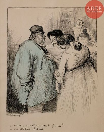 null Aristide DELANNOY (1874-1911)
LA HALTE BIENFAISANTE, 1904
Encre et aquarelle.
Signée...