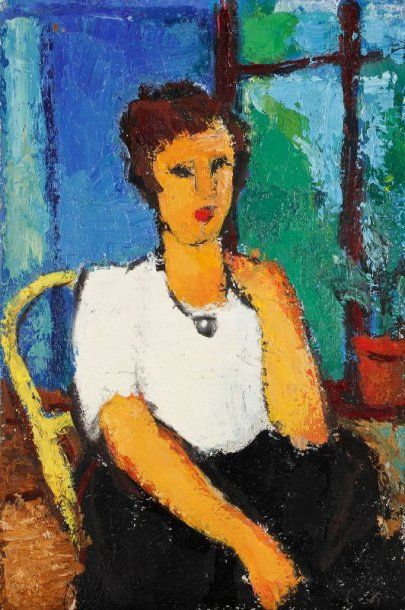 Charles KVAPIL (Dans le goût de) Femme assise, Femme en buste Huile sur carton peint...
