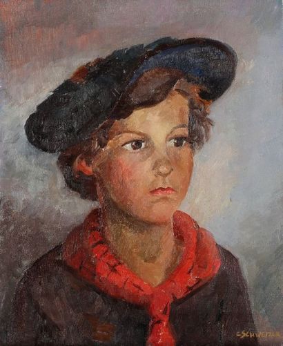Ernst SCHWEIZER [Suisse] (1874-1929) Portrait de garçon Huile sur toile Signée en...