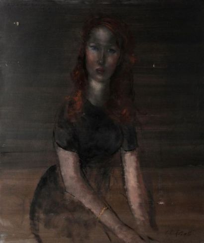 Lucien Philippe MORETTI (1922-2000) Portrait de femme Huile sur toile Signée en bas...