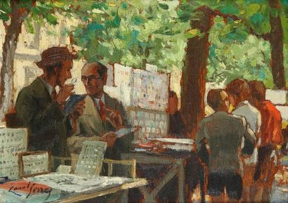Raoul SERRES (1881-1971) Le carré Marigny Huile sur carton 18 x 235 cm