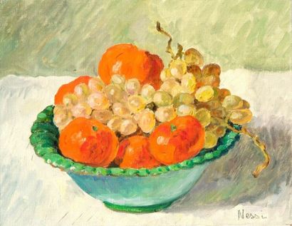 Marie-Lucie NESSI (1910-1992) Corbeille de fruits Huile sur toile Signée en bas à...