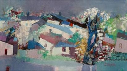 Julia VAJDA (1913-1982) Paysage Huile sur toile Signée en bas à droite 24 x 415 ...