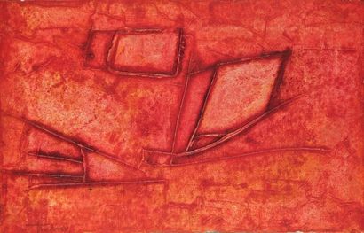 André BORDERIE (1923-1998) Composition rouge, circa 1960 Huile sur toile Signée en...