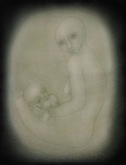 Jean MOULIN (né en 1932) Femme à l'enfant, 1970 Technique mixte sur toile Signée...