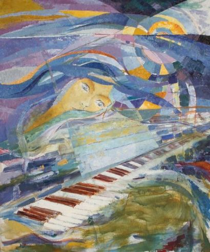 Christiane PERILLAUD (1929-2004) La pianiste Huile sur toile Non signée 60 x 73 ...