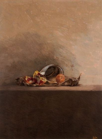 Pierre SKIRA (Né en 1938) Nature morte aux grenades Pastel sur carton Signé en bas...