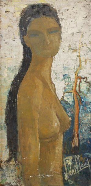Christiane PERILLAUD (1929-2004) Jeune femme en buste Huile sur toile Signée en bas...