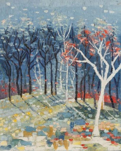 Christiane PERILLAUD (1929-2004) La forêt la nuit Huile sur toile Non signée 41 x...