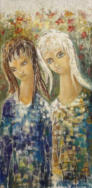 Christiane PERILLAUD (1929-2004) Les Deux soeurs, 1977 Huile sur toile Signée en...