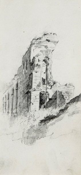 Pio JORIS [Italien] (1843-1921) L'aqueduc Claudius à Rome Mine de plomb sur papier...