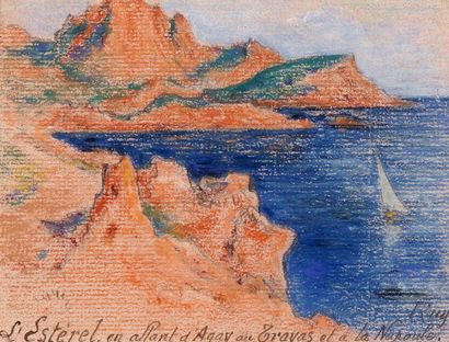 Alphonse RUY (1853-?) L'Estérel Pastel Titré et situé 10 x 13 cm (à vue)
