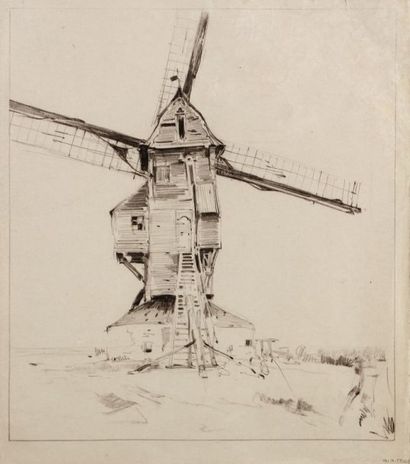HA WEBSTER Moulin à vent Mine de plomb sur papier Signée en bas à droite 32,5 x 29...