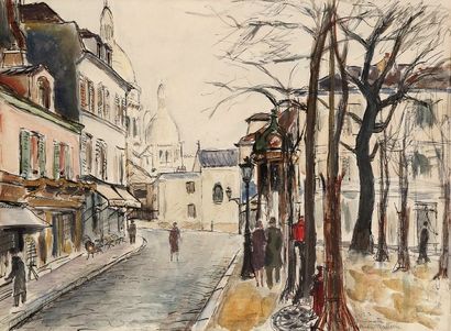 André MALTERRE (1898- ?) Place du Tertre, 1932 Aquarelle sur papier Signée, datée...