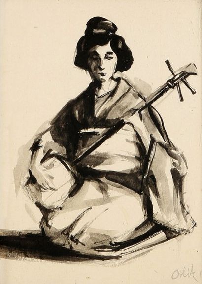 Emil ORLIK (1870-1832) Geisha Encre de chine sur papier Signée au à la mine de plomb...